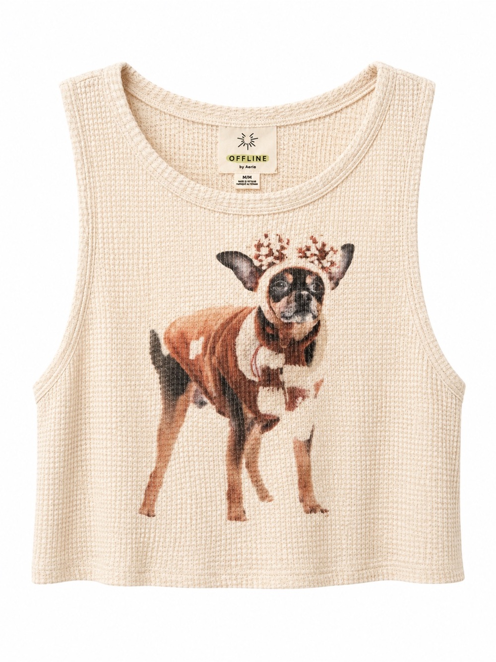 Offline by Aerie Cream Waffle-Knit Tank with Dog Graphic